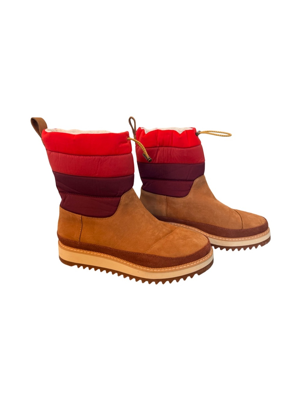 TOMS Makenna Women’s Winter Boots Size 7.5 Brown Leather Puffer Faux Fur
